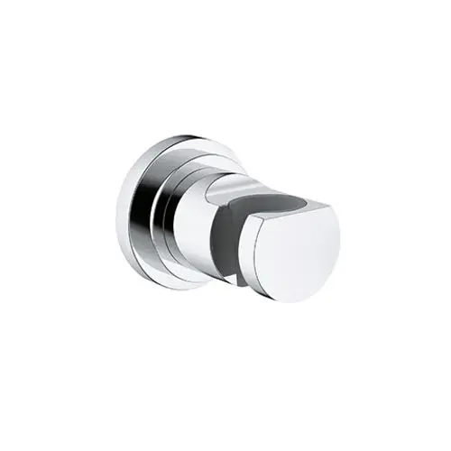 Chromfarbener Wandhalter für Duschschläuche von Kludi. Rundes Design mit einer flachen Montageplatte zur Fixierung an der Wand.
